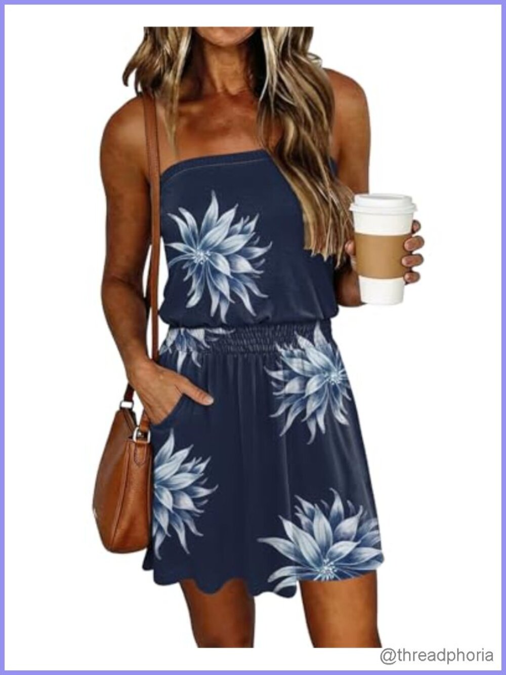 Women's Bandeau Strapless Smocked Waist Mini Dress with Pockets